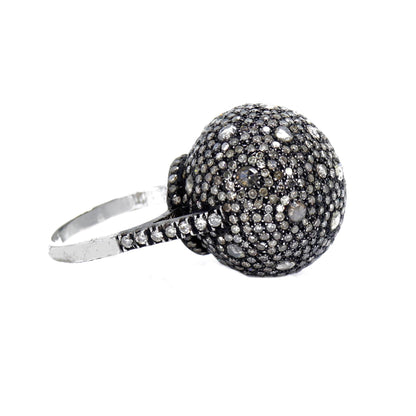 Vintage Glamour Sterling Ball Shape Round Ring Silver