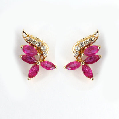 Flower Design Ruby Earring 14K Gold