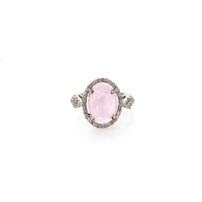 Pink Tourmaline Gemstone Pave 925 Handmade Fashion Ring Silver