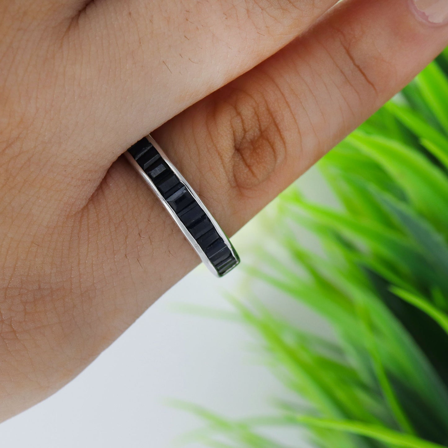 Baguette Cut Blue Sapphire Ring Silver