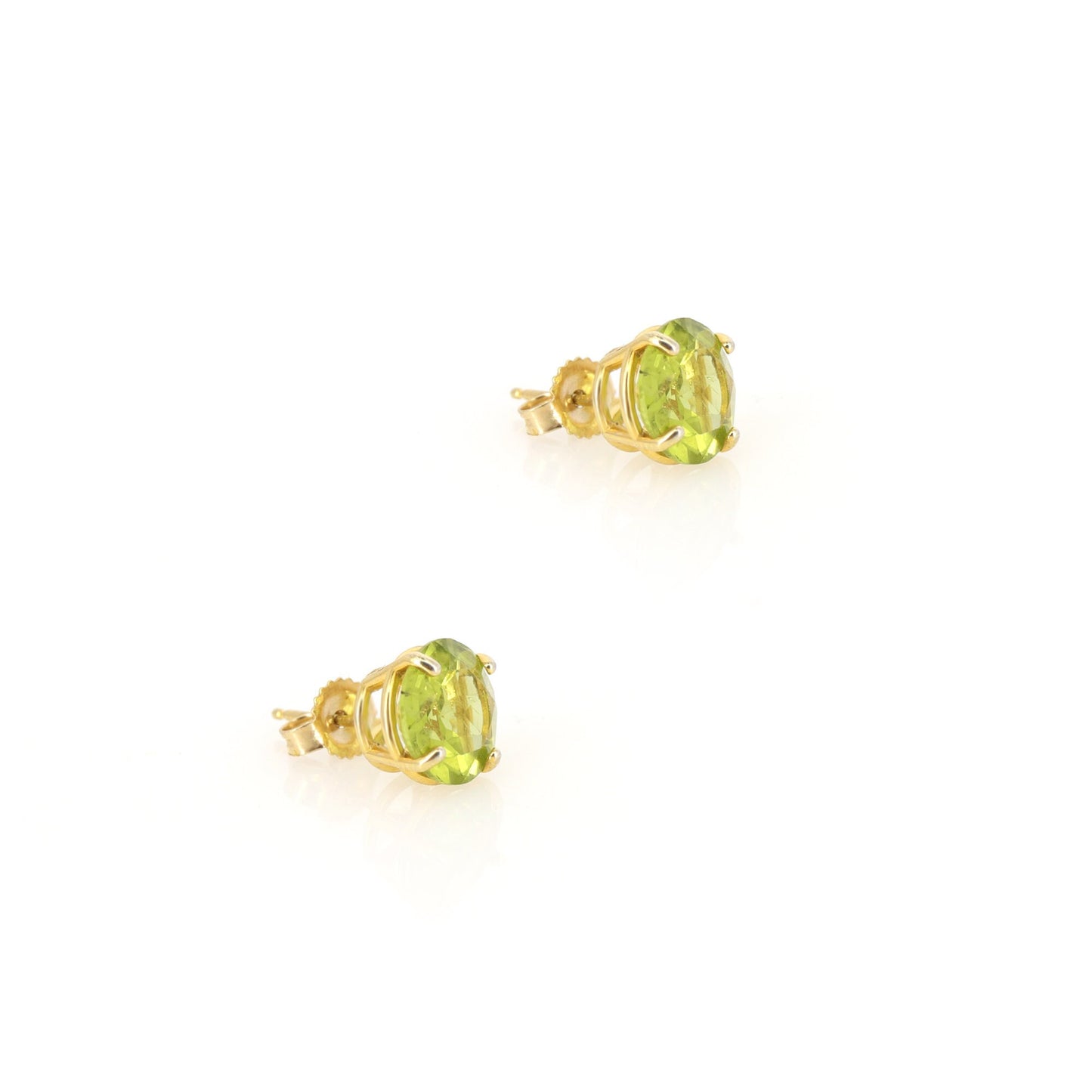 8Mm Tiny Round Cut Green Peridot Gemstone Studs Yellow Peridot Earring 14K Gold