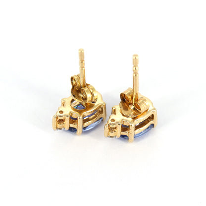 Yellow Studded Blue Sapphire Studs Sapphire Earring 14K Gold