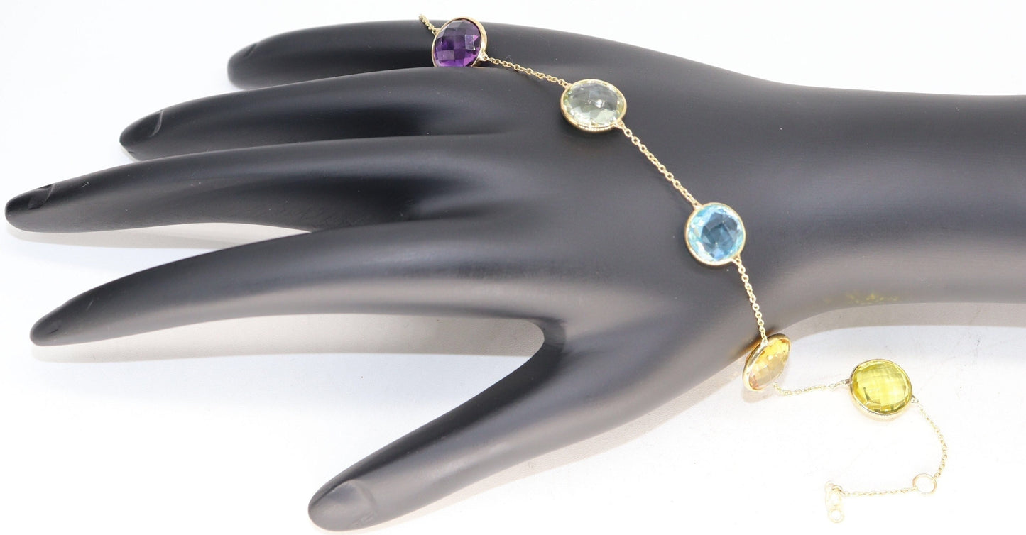 Amethyst Green Amethyst Blue Topaz Citrine Lemon Topaz Bezel Bracelet 18K Gold