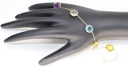 Amethyst Green Amethyst Blue Topaz Citrine Lemon Topaz Bezel Bracelet 18K Gold