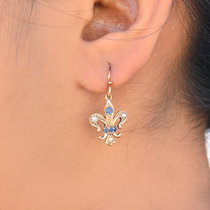 Tiny Pearl Blue Sapphire Earring Gold