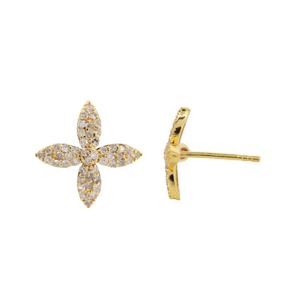 Yellow Cross Flower Stud Earring 14K Gold