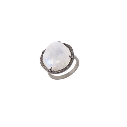 Very Beautiful Rainbow Moonstone Ring Silver