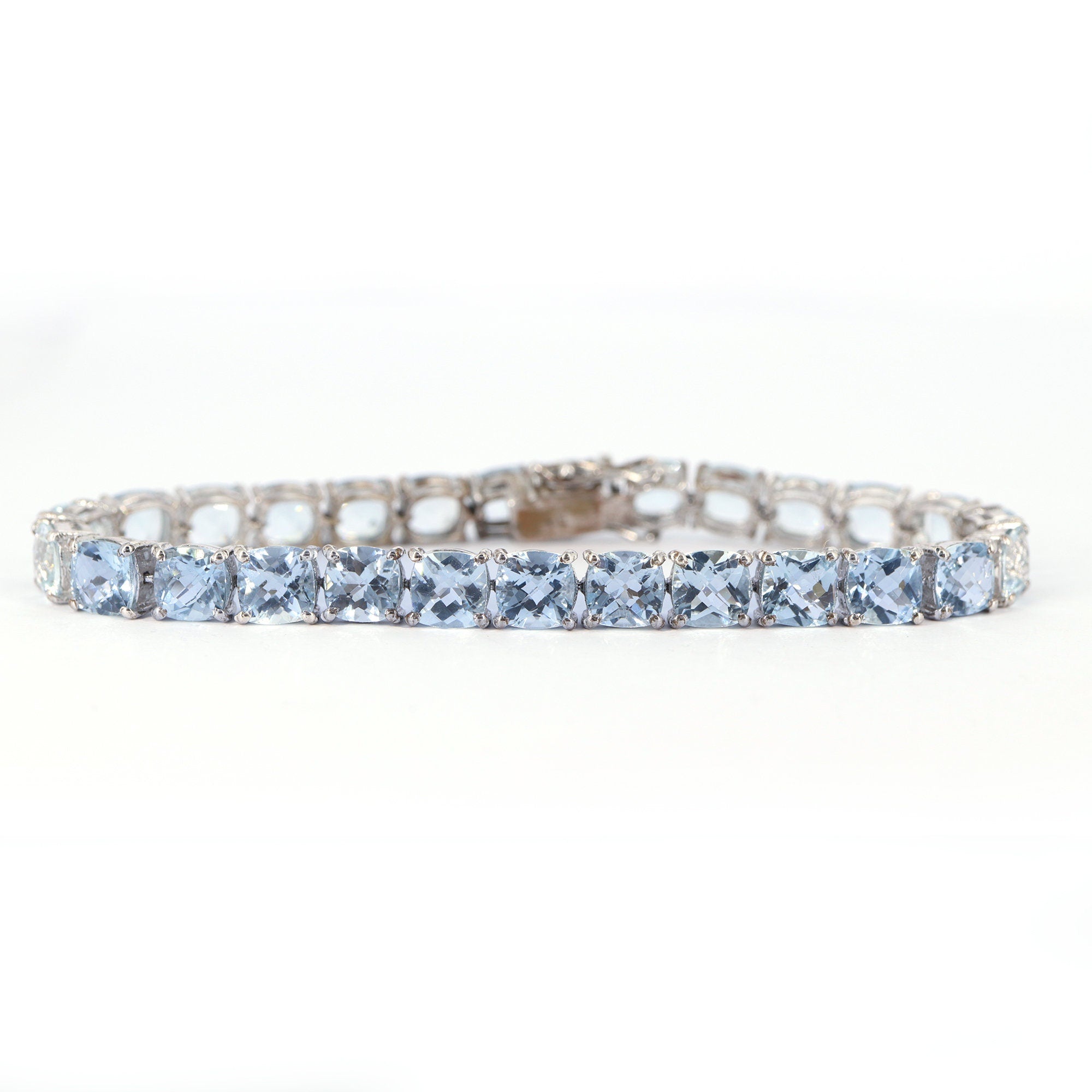 Cushion Shape Aquamarine Gemstone Bracelet Silver