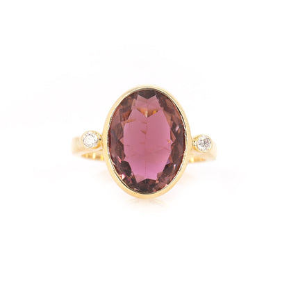 Pink Or Peach Tourmaline Oval Solitaire Ring 14K Gold