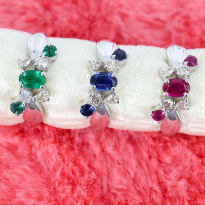 Ruby Emerald Sapphire Ring Silver