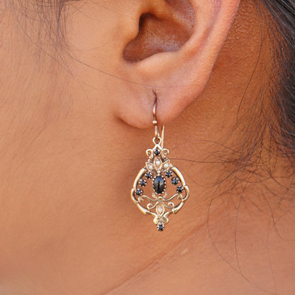 9K Yellow Black Onyx Pearl Earring Gold