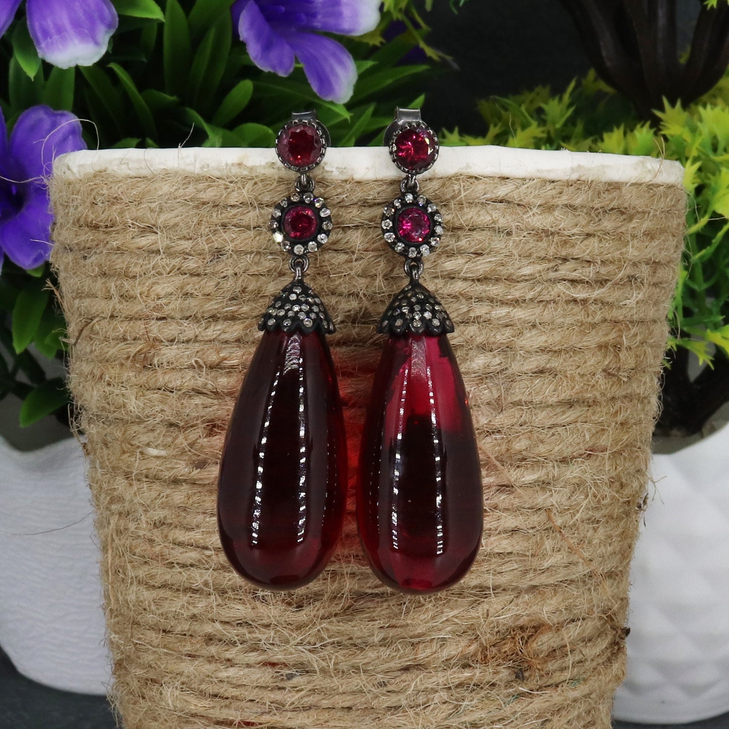 Red Glass Teardrop Earring