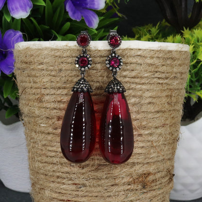 Red Glass Teardrop Earring