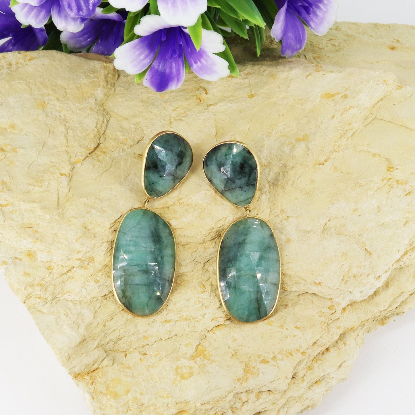 Rose Cut Emerald Earring 18K Gold