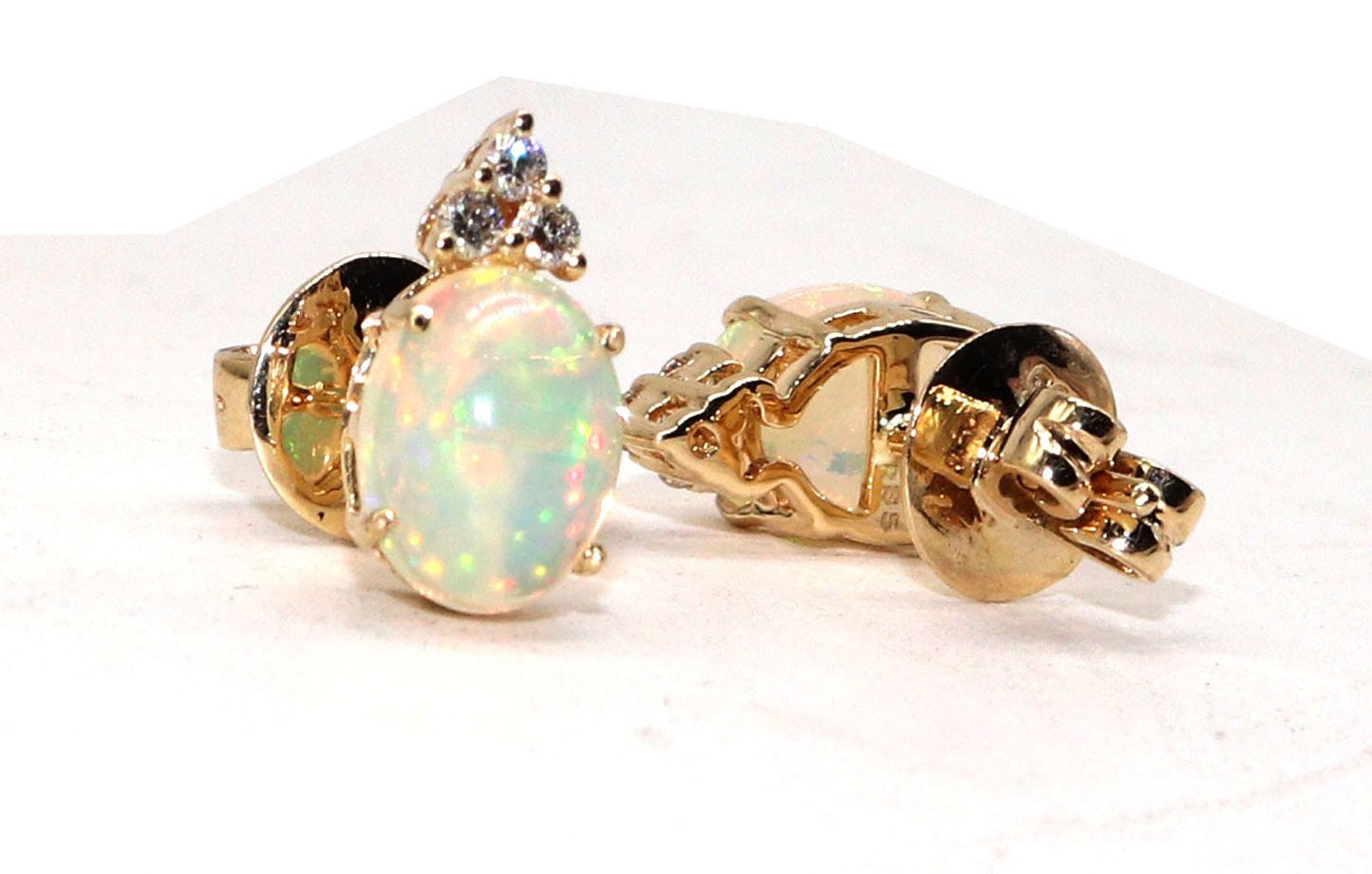 Handmade Opal Anddiamond Earring 14K Gold