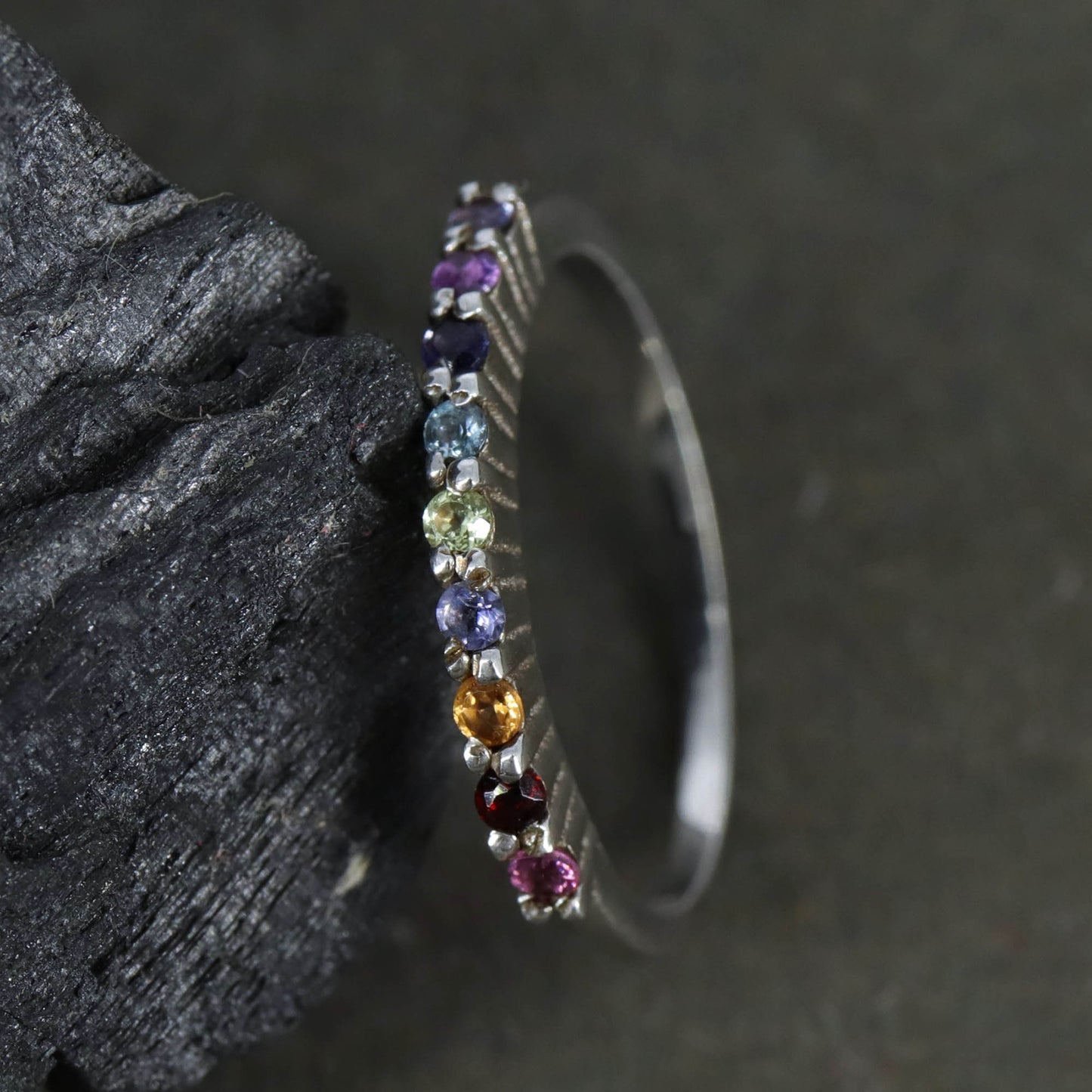 Beautiful Multi Semi Precious Gemstone Ring Silver