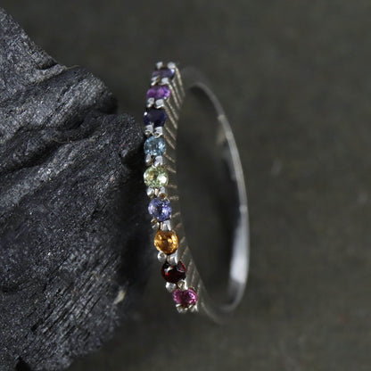 Beautiful Multi Semi Precious Gemstone Ring Silver