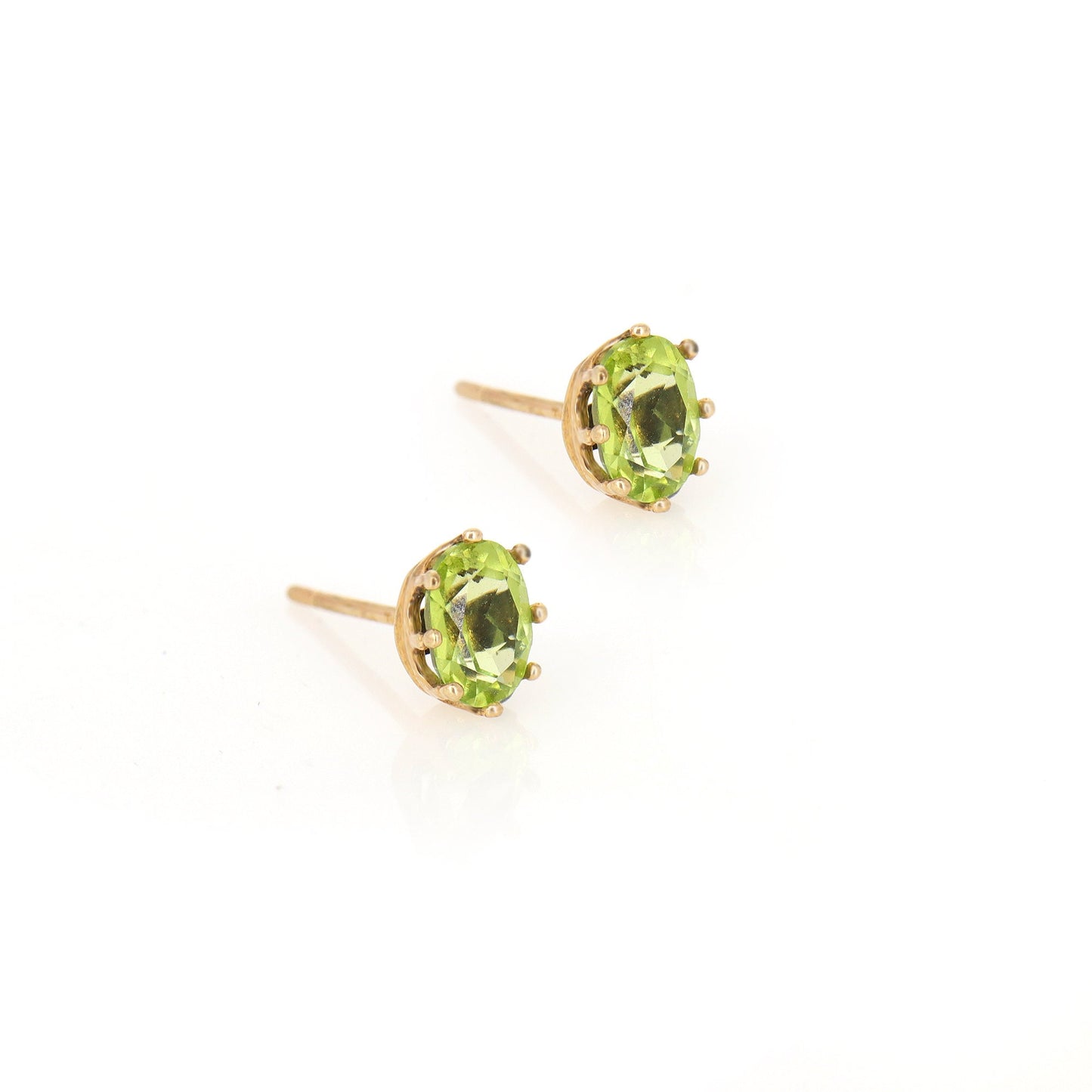 Tiny Oval Cut Green Peridot Gemstone Studs 9K Yellow Peridot Earring Gold