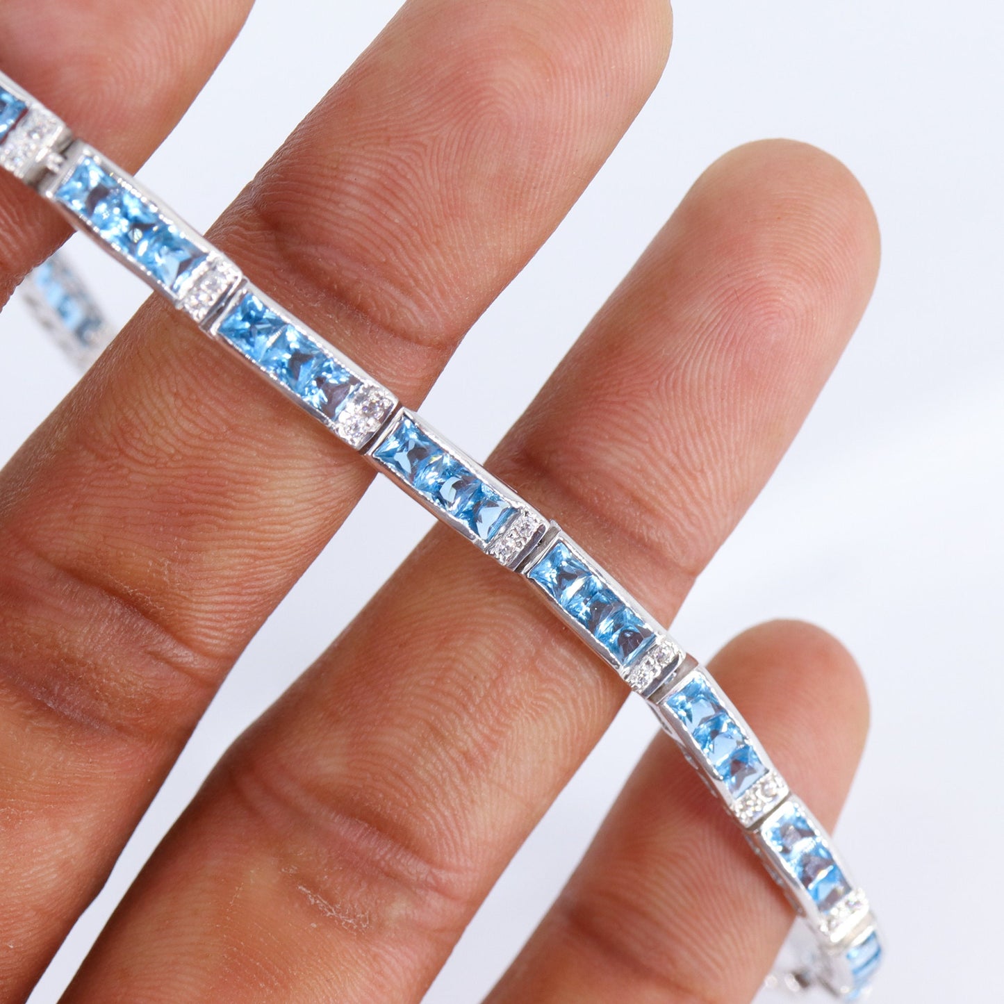 Swiss Blue Topaz & Cubic Zircon Bracelet Silver