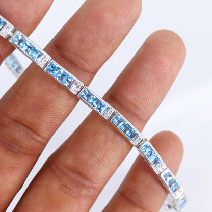 Swiss Blue Topaz & Cubic Zircon Bracelet Silver