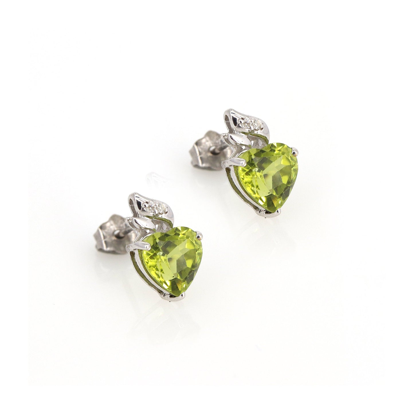 12Mm Tiny White Studded Peridot Earring 14K Gold