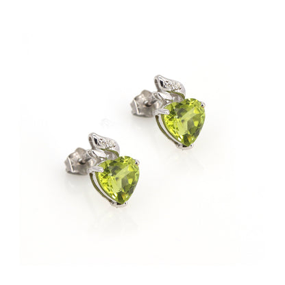 12Mm Tiny White Studded Peridot Earring 14K Gold