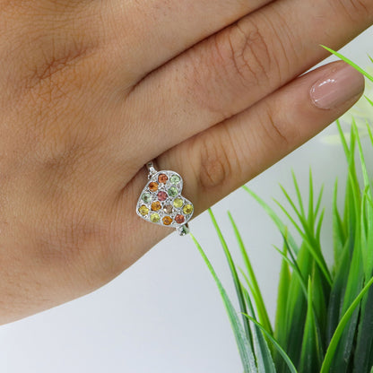 Heart Shape Multi Sapphire Sterling Ring Silver