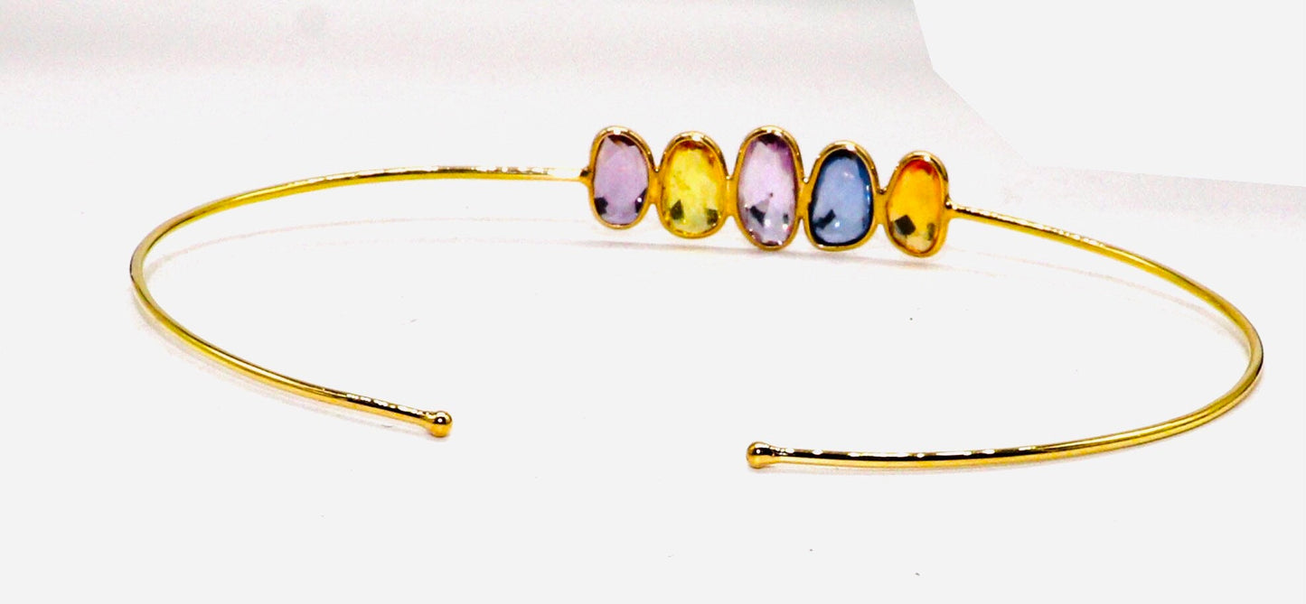 Beautiful Flexible Bangle Multi Sapphire Fine Jewelery Open Cuff Bangle Anniversary Multi Sapphire Rose Cut 18K Gold