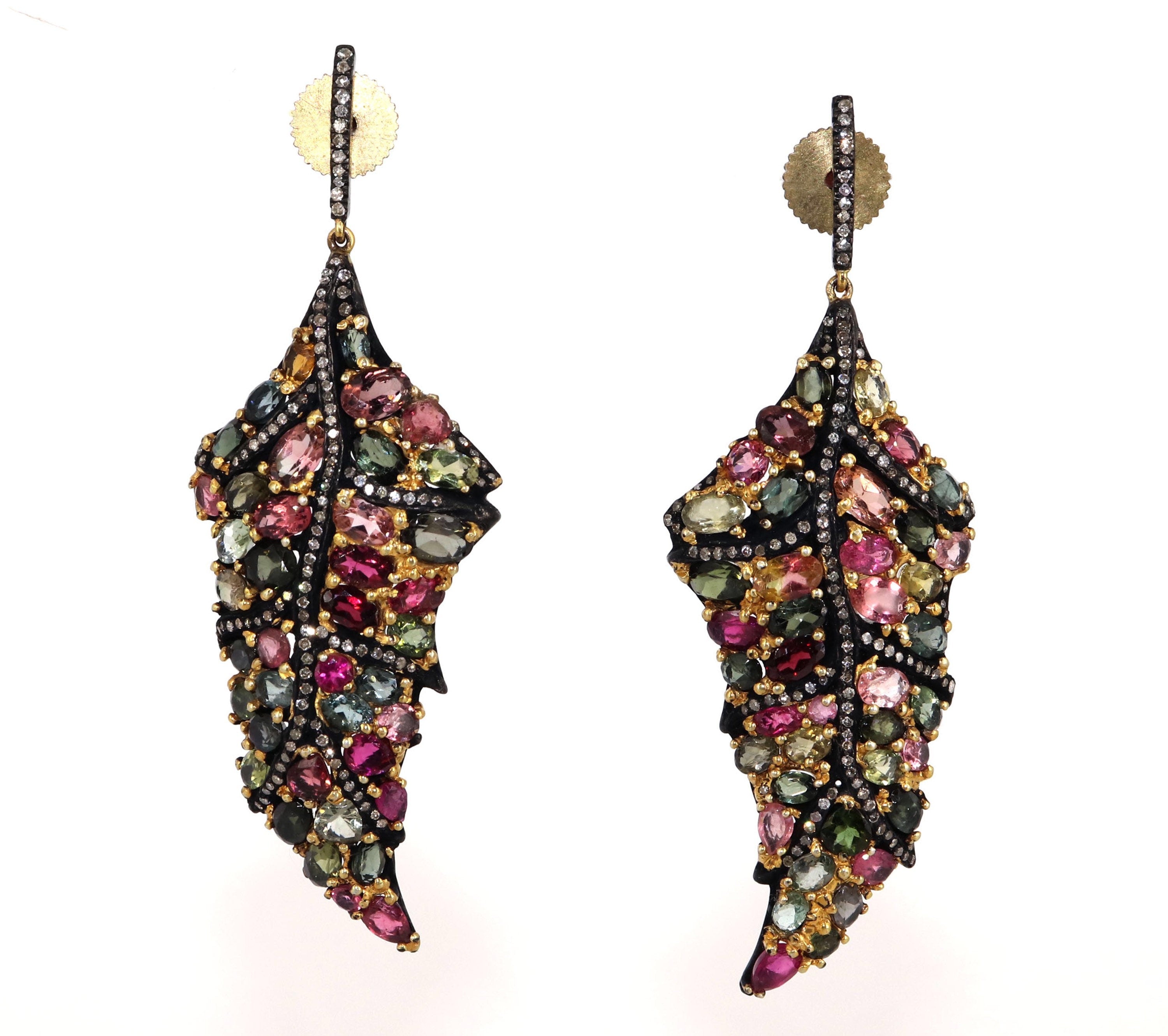 Genuine Multi Tourmaline Real Studded Victorian Earring Gold