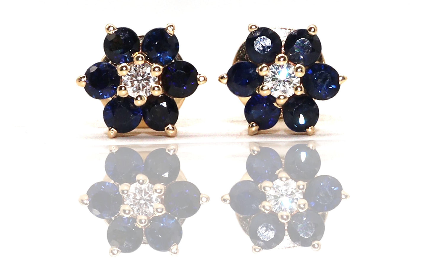 Genuine Blue Sapphire Gemstone Stud Earring 14K Gold