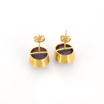 15X12.5Mm Oval Shape Star Ruby Studs Yellow Star Ruby Birth Gemstone Oval Cabochon Bezel Studs 18K Gold