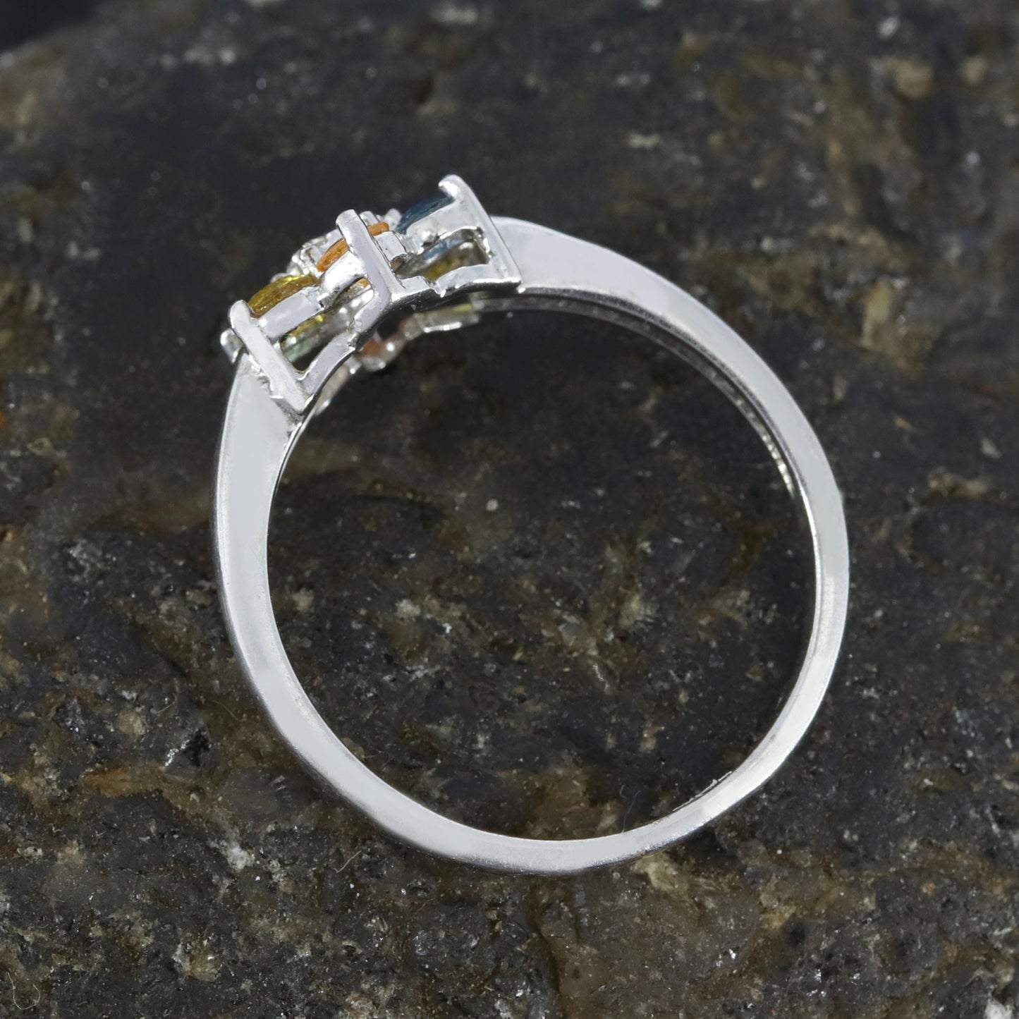 Round Cut Multi Sapphire & Ring Silver
