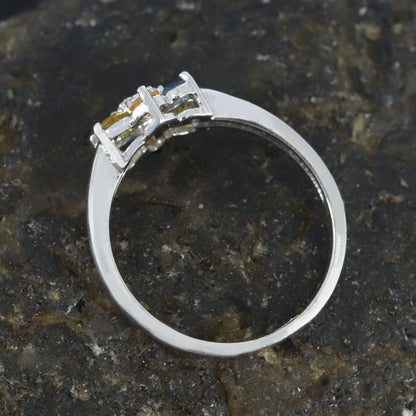 Round Cut Multi Sapphire & Ring Silver