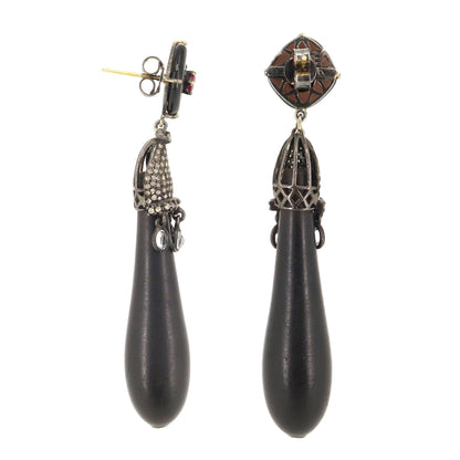Black Onyx Ruby White Topaz Drop Shape Earring