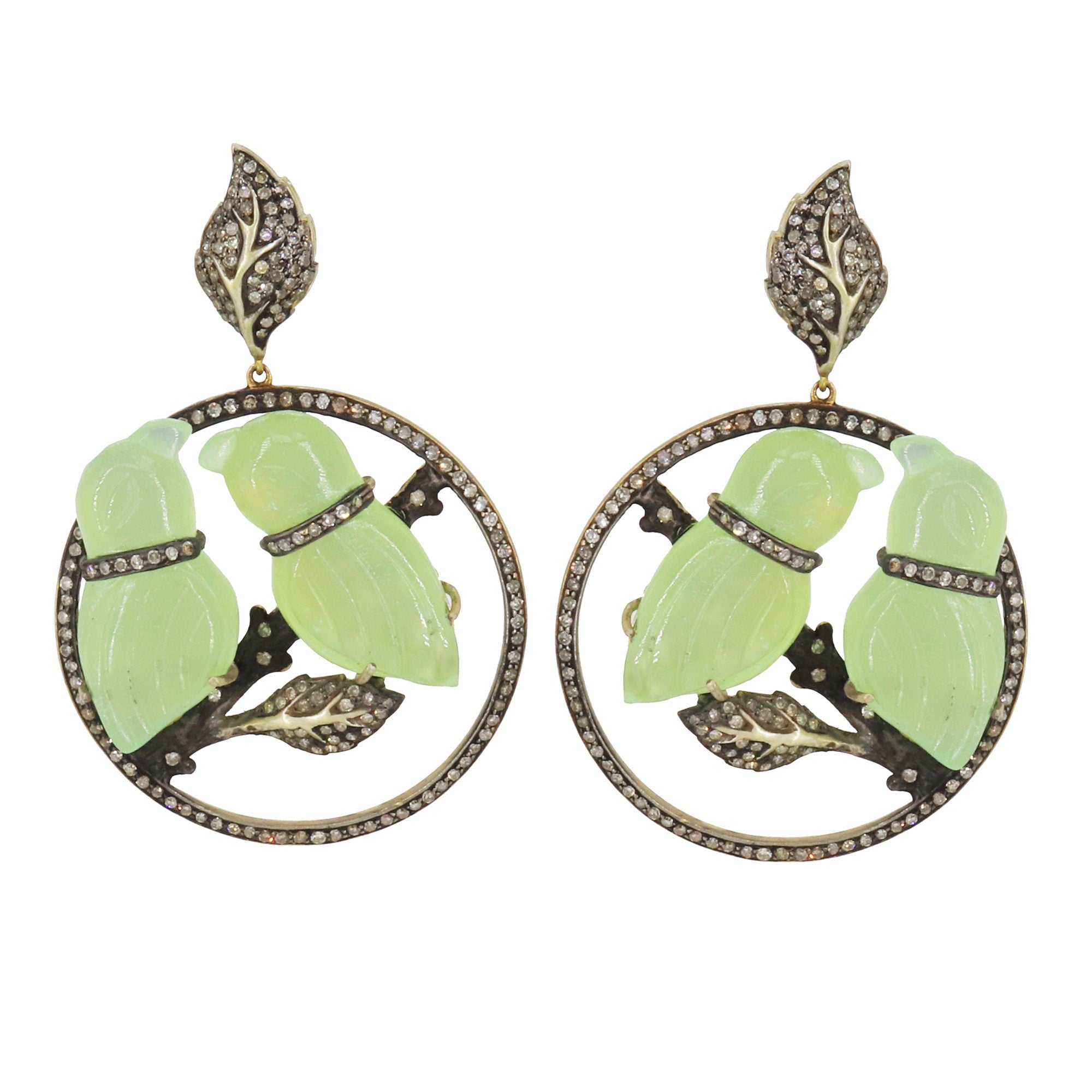 Exclusively Designed Chalcedony Bird Shape Carvings Earring