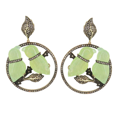 Exclusively Designed Chalcedony Bird Shape Carvings Earring