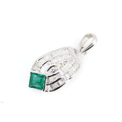 White Princess Cut 0.54 Emerald Tapered Brilliant Round Cut Pendant 14K Gold