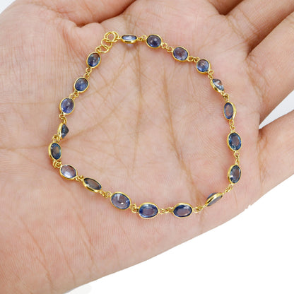 Handmade Blue Sapphire Bracelet 14K Gold