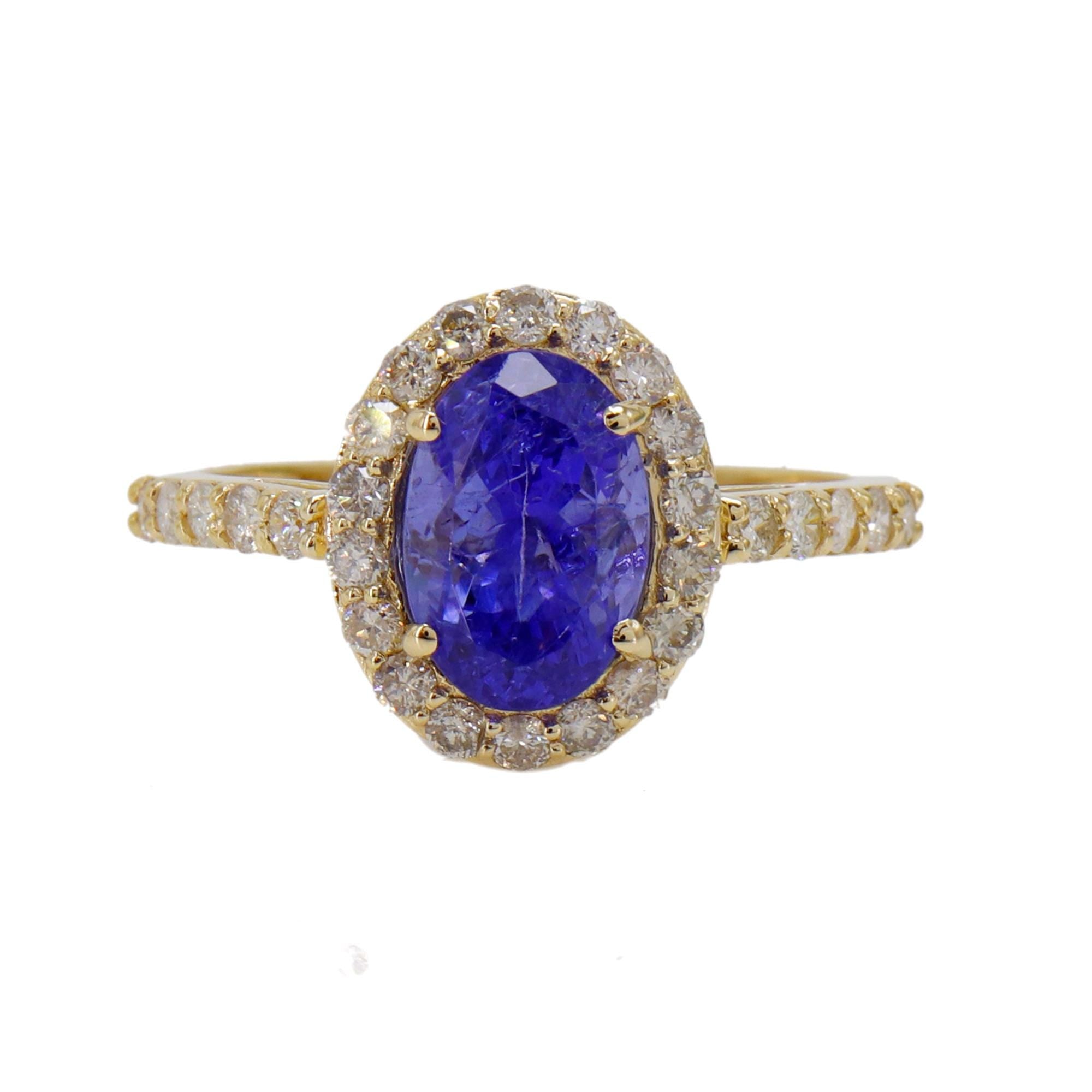 Deep Blue Tanzanite & Setted Yellow / Proposal Ring 14K Gold
