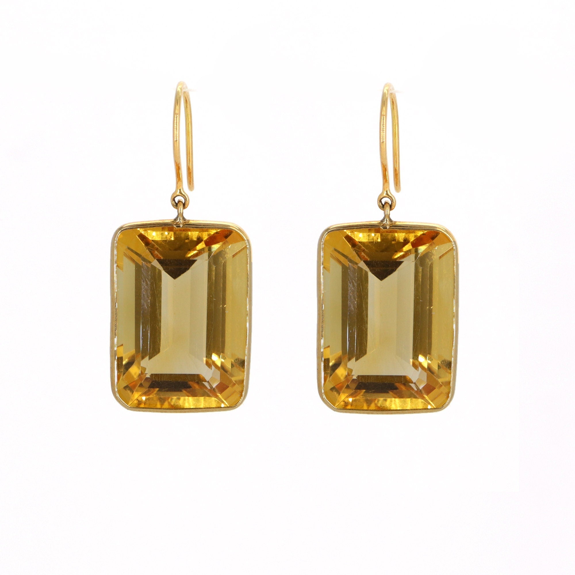 Emerald Cut Big Size Citrine Stone Earring 18K Gold