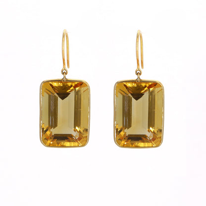 Emerald Cut Big Size Citrine Stone Earring 18K Gold