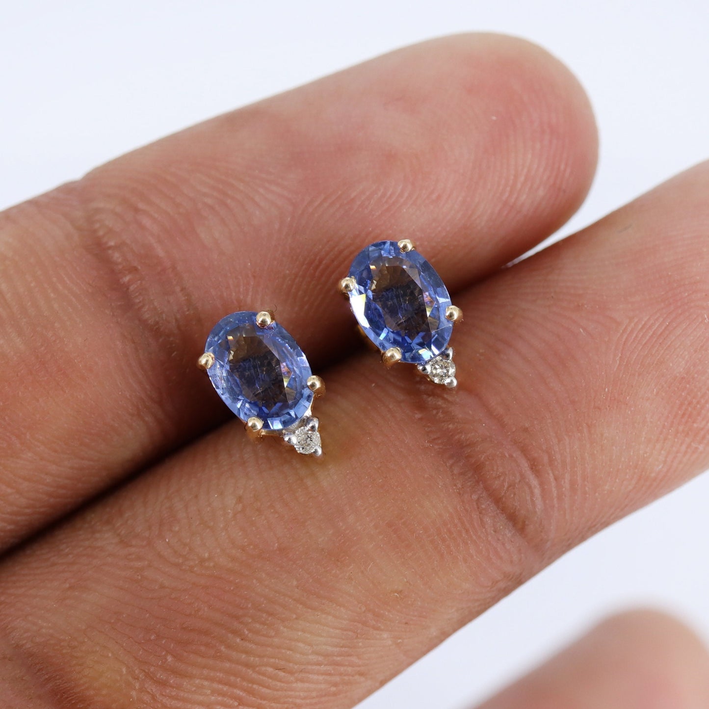 Yellow Studded Blue Sapphire Studs Sapphire Earring 14K Gold