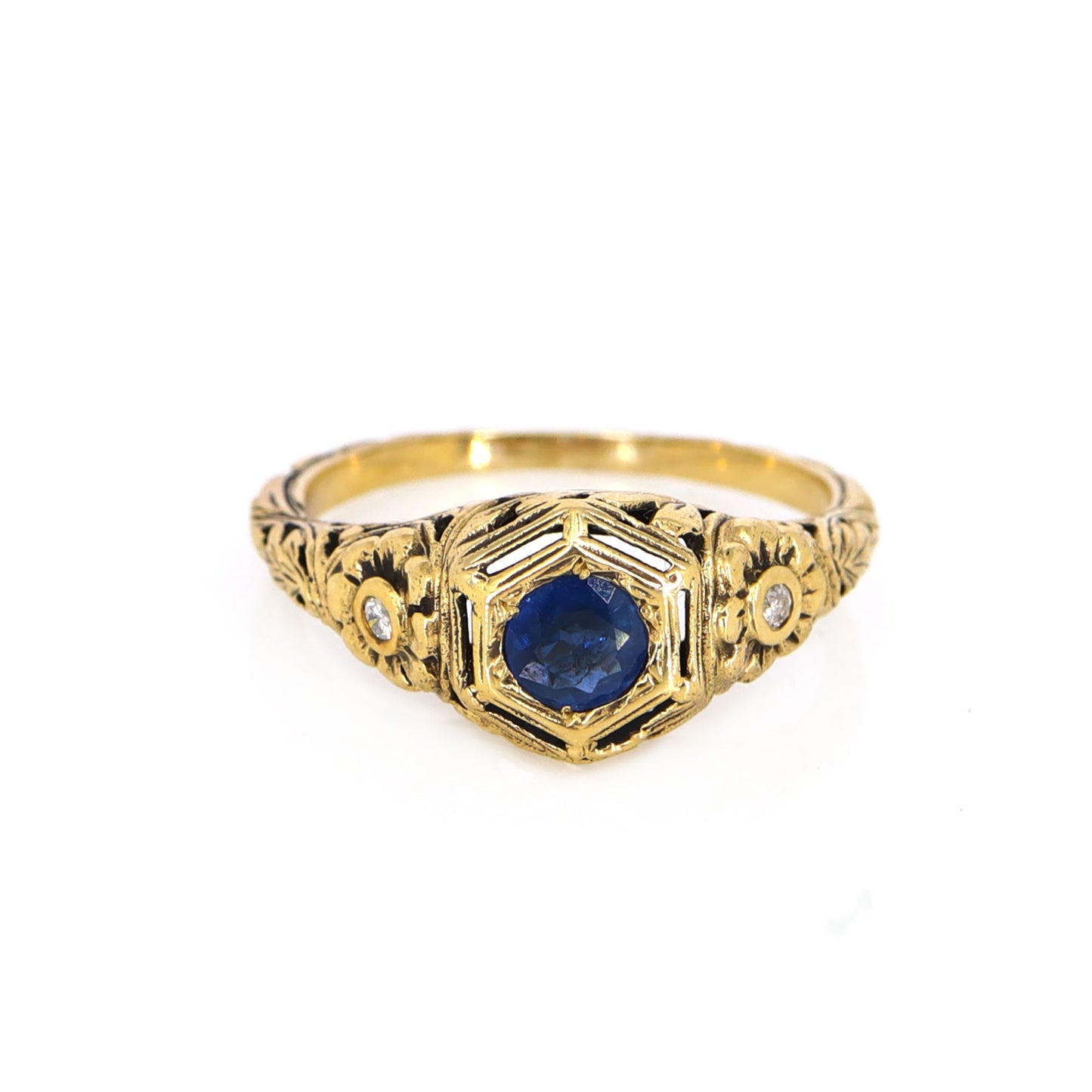 Vintage Blue Sapphire Ring Gold