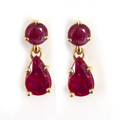 Round & Pear Cut Ruby Studs/ Yellow Dainty Studs/ 12X4Mm Size Earring 14K Gold