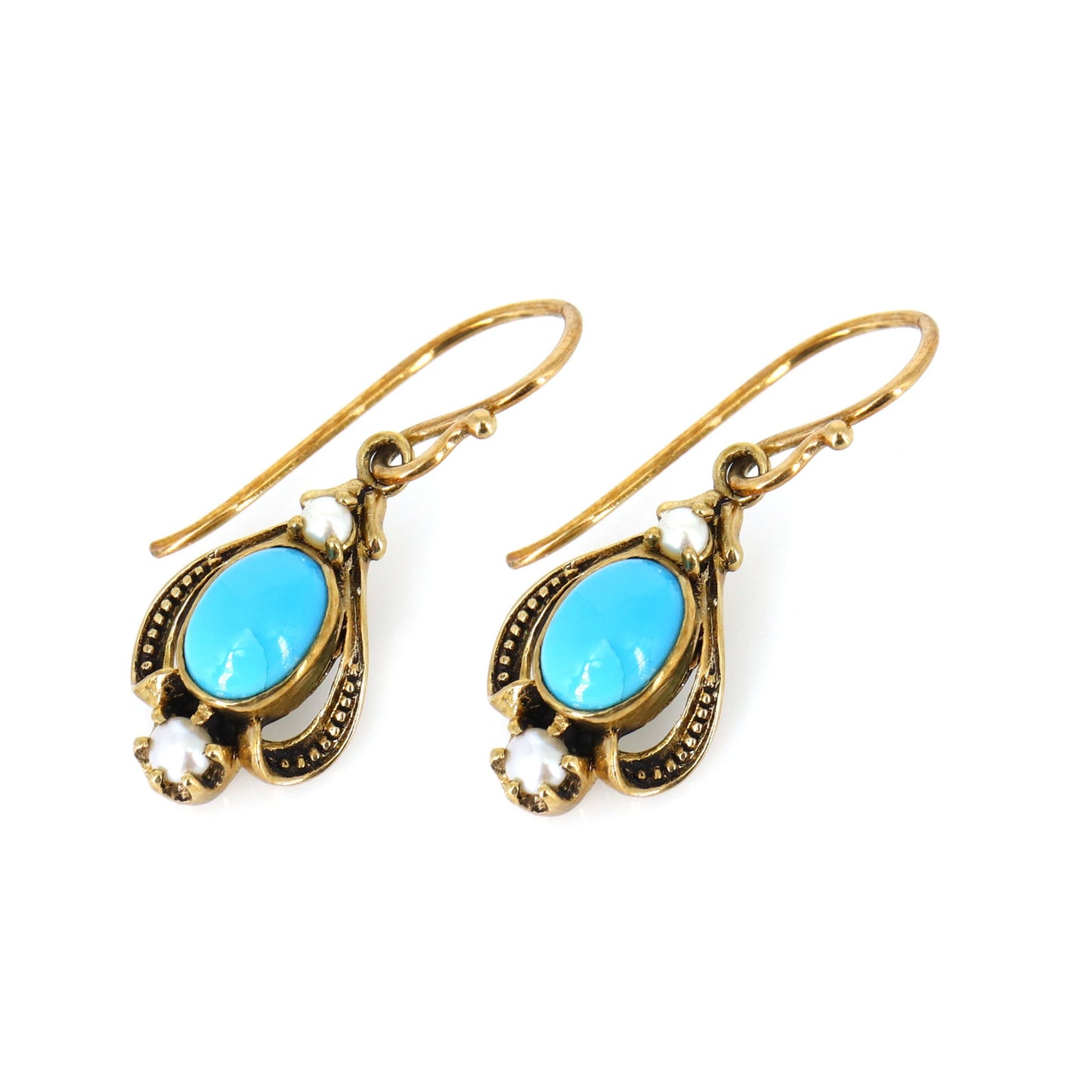 Antique Turquoise Pearl Yellow Earring Gold