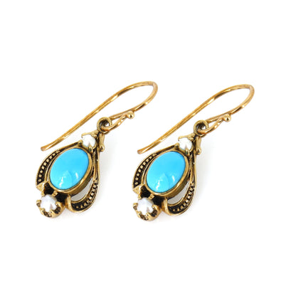 Antique Turquoise Pearl Yellow Earring Gold