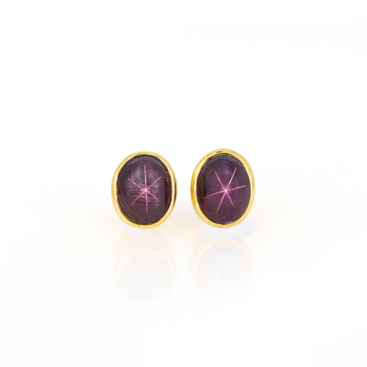 Yellow Studs Star Ruby Birth Gemstone Stud Earring 18K Gold