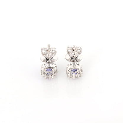 Cluster Tanzanite Studs White Multi Gemstone Tanzanite Earring 18K Gold