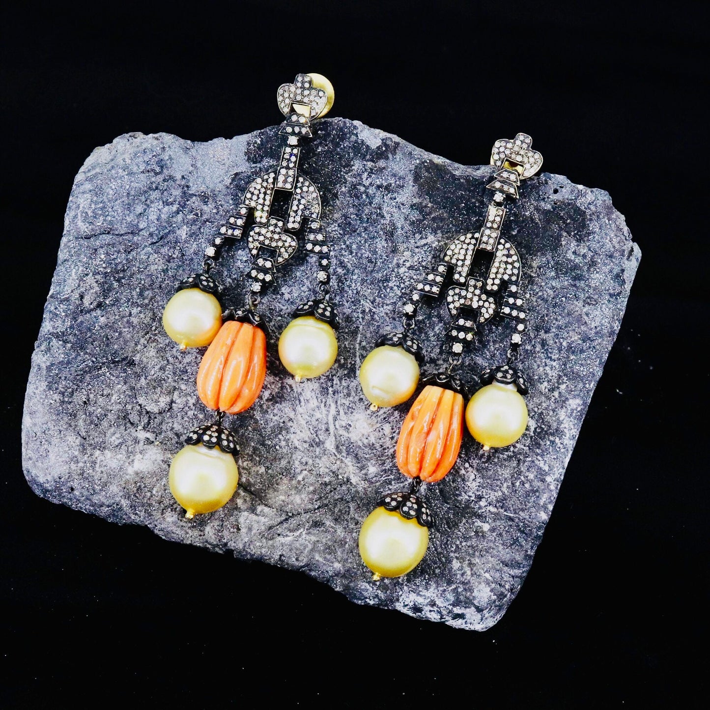 Coral Carving Gemstone South Sea Pearl Earring