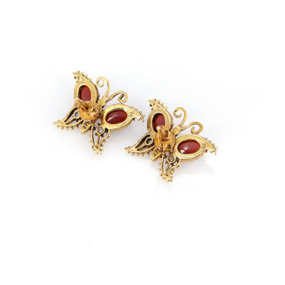 Tiny Butterfly Garnet Studs 9K Yellow Earring Gold
